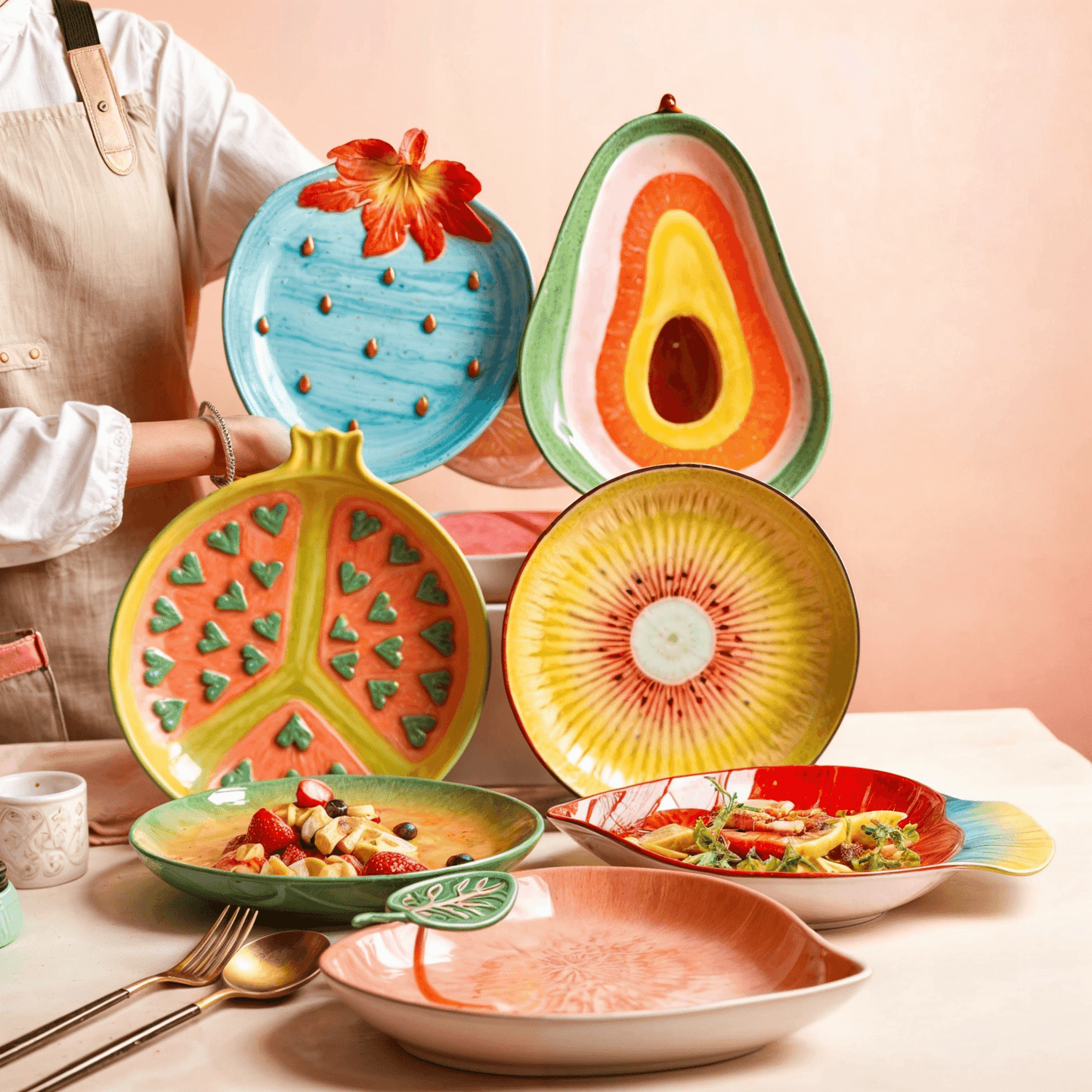 Assiettes Fruits en Céramique – Vaisselle Colorée