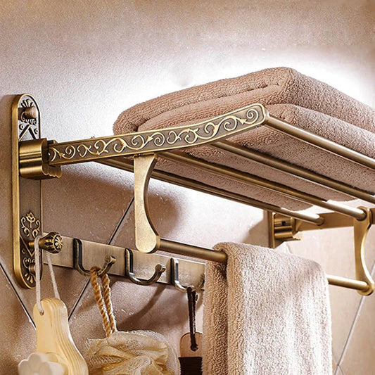 Étagère Porte-Serviettes Murale Laiton Antique Pliable