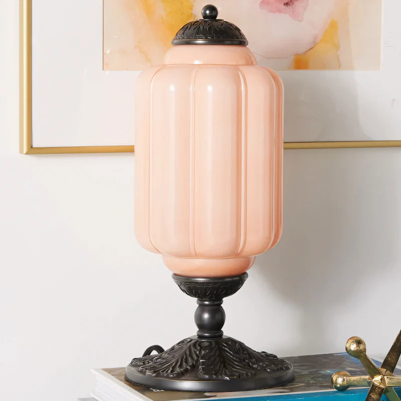 Lampe Eloise Vintage en Verre Opalin, Laiton Sculpté, H38cm