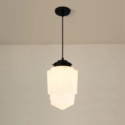 Suspension Vintage en Verre Opalin Blanc | Design Géométrique Élégant