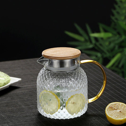 Pichet en Verre Résistant à la Chaleur avec Couvercle en Bambou