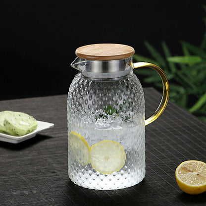 Pichet en Verre Résistant à la Chaleur avec Couvercle en Bambou