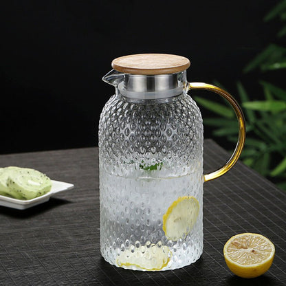 Pichet en Verre Résistant à la Chaleur avec Couvercle en Bambou