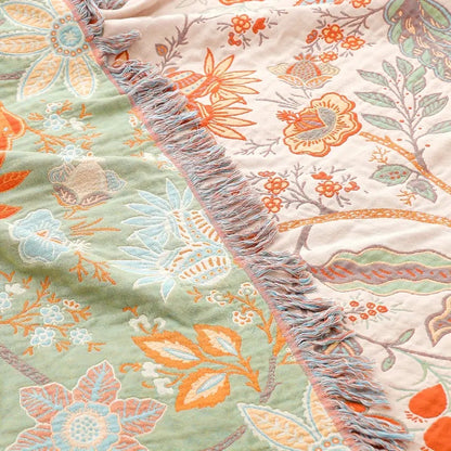 Couverture Bohème Florale en Coton – Style Rustique