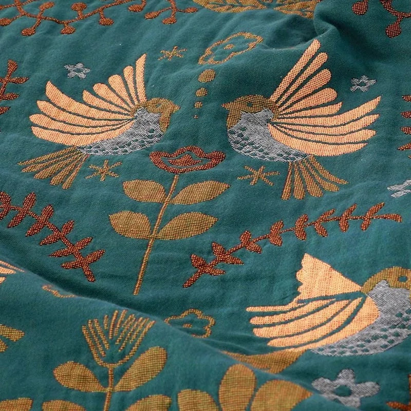 Couverture Scandinave Réversible aux Oiseaux | 100% Coton