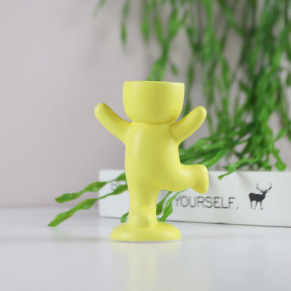 Cache-pot Céramique – Petit Personnage Assis pour Plantes Succulentes