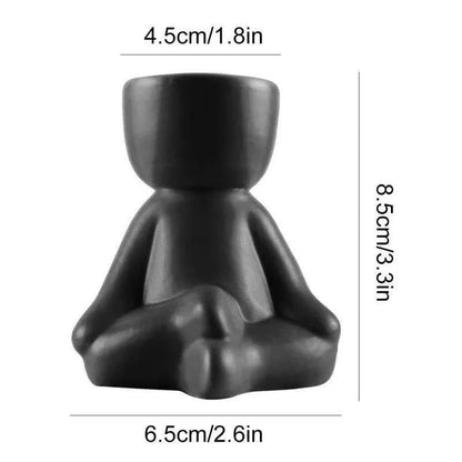 Cache-pot Céramique – Petit Personnage Assis pour Plantes Succulentes
