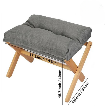 Tabouret Repose-Pieds Nordique Pliable, Bois & Coussin