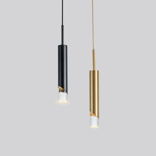 Suspension LED Nordique Tube Noir ou Doré Moderne