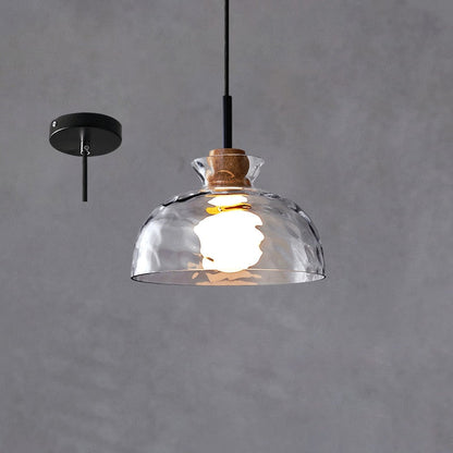 Suspension Verre Élégant E27 – Bois, Métal Noir Mat
