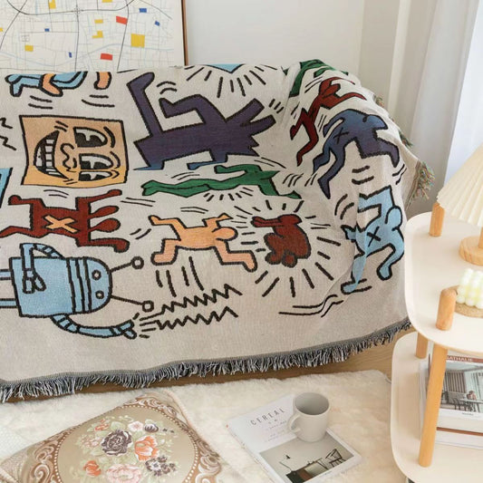 Couverture Motif Artistique, Tissage Jacquard, Multicolore