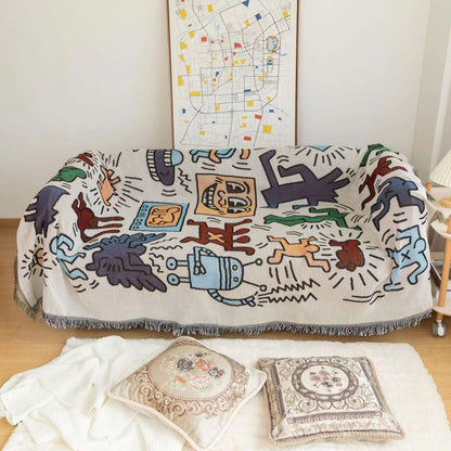 Couverture Motif Artistique, Tissage Jacquard, Multicolore