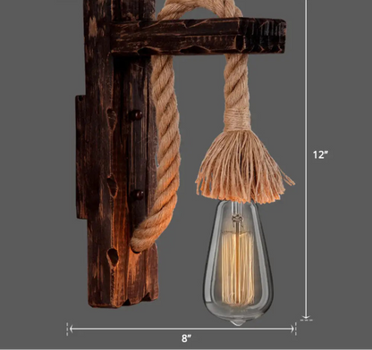 Applique Murale Bois et Corde Style Ferme Rustique