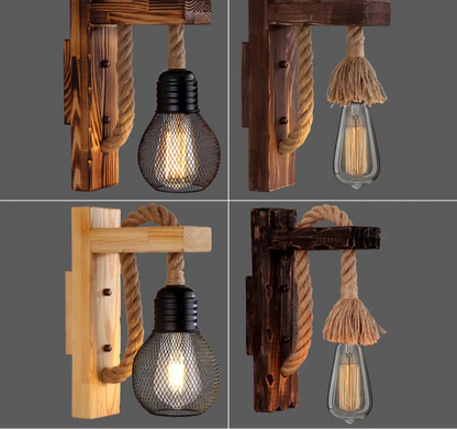 Applique Murale Bois et Corde Style Ferme Rustique