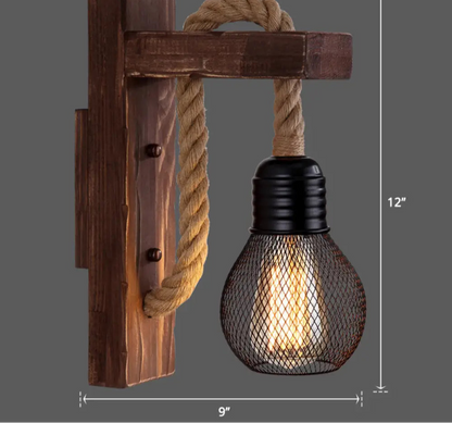 Applique Murale Bois et Corde Style Ferme Rustique