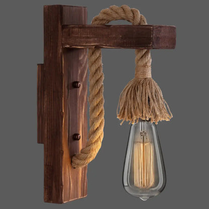 Applique Murale Bois et Corde Style Ferme Rustique