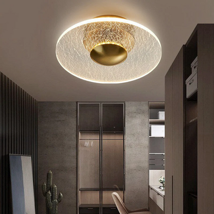Plafonnier LED Moderne Rond, Acrylique Doré, 10W
