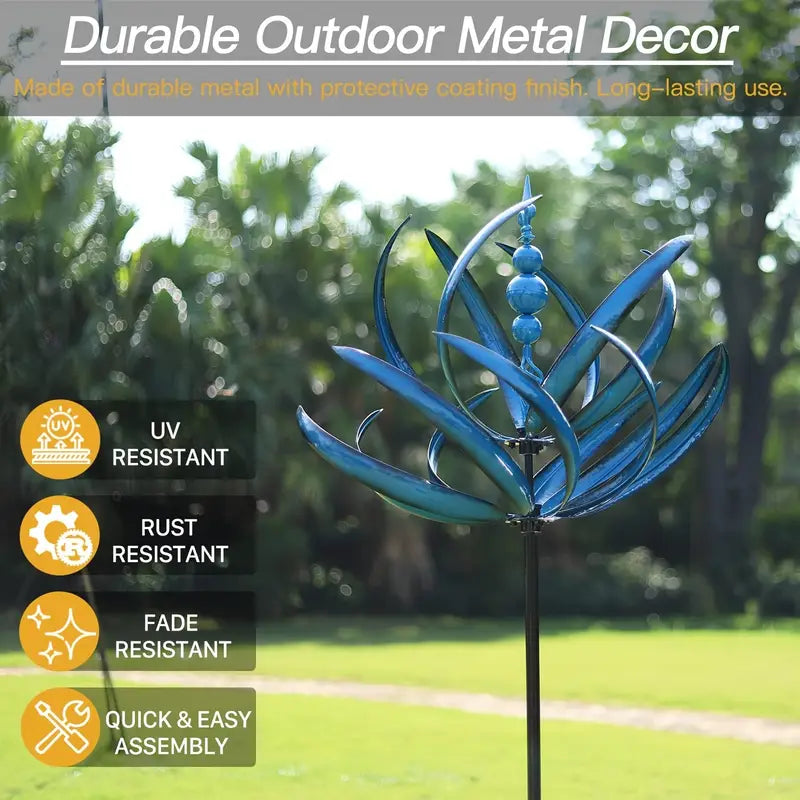 Sculpture de Jardin Rotative Lotus Bleu – Décoration extérieure artistique et apaisante