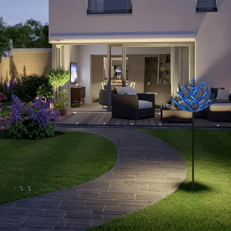 Sculpture de Jardin Rotative Lotus Bleu – Décoration extérieure artistique et apaisante