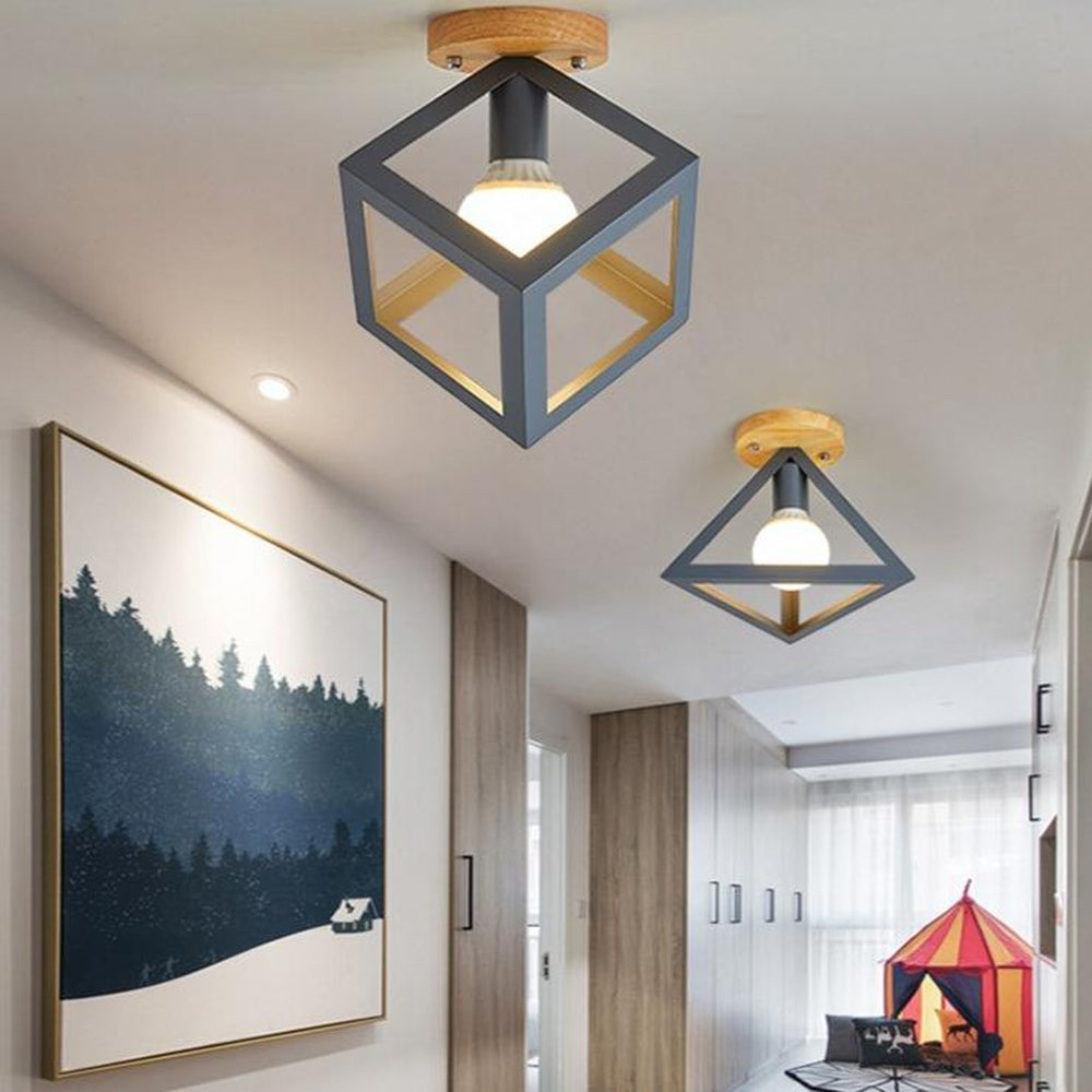 Plafonnier Géométrique Design Bois et Métal Moderne