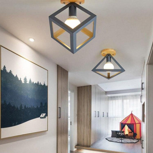 Plafonnier Géométrique Design Bois et Métal Moderne