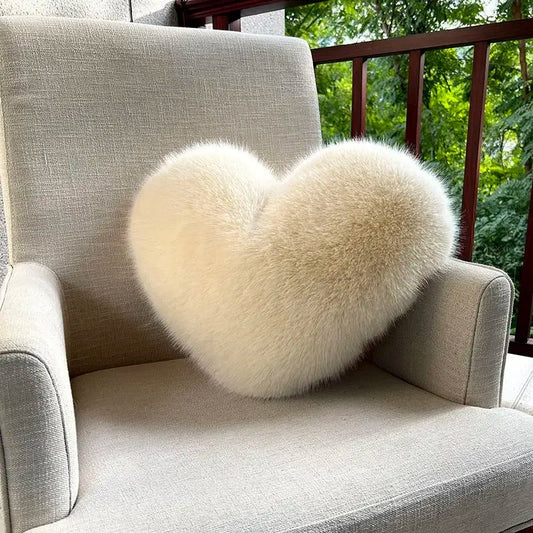 Coussin Cœur en Fausse Fourrure, 31x40 cm, Ultra Doux