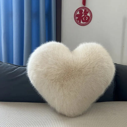 Coussin Cœur en Fausse Fourrure, 31x40 cm, Ultra Doux