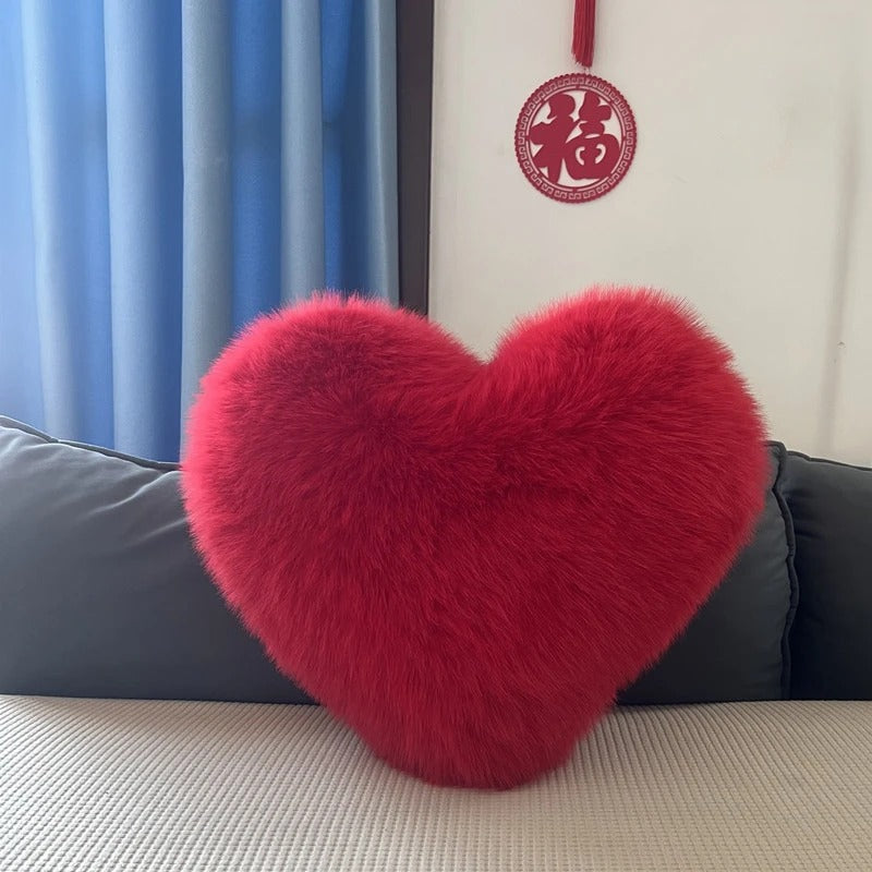 Coussin Cœur en Fausse Fourrure, 31x40 cm, Ultra Doux