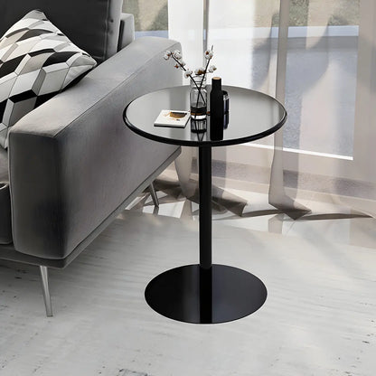 Table d’Appoint Ronde en Métal Finition Noire Minimaliste