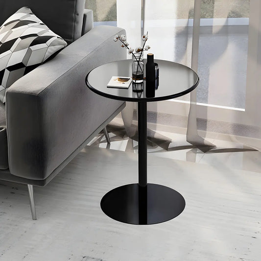 Table d’Appoint Ronde en Métal Finition Noire Minimaliste