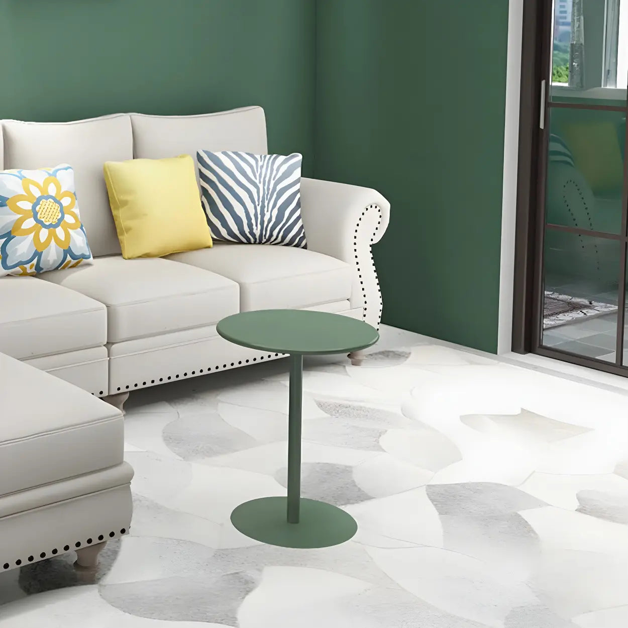 Table d’Appoint Ronde en Métal Finition Noire Minimaliste