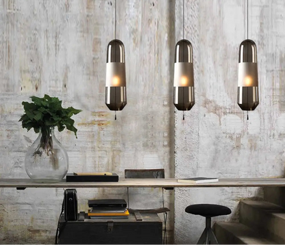 Suspension Moderne Cylindrique Verre Fumé ou Ambre