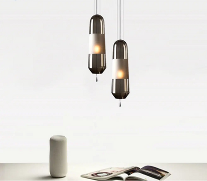Suspension Moderne Cylindrique Verre Fumé ou Ambre
