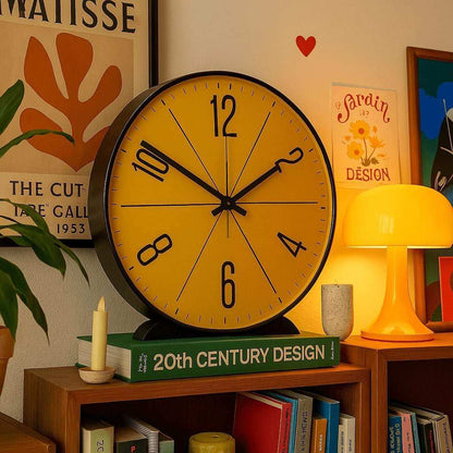 Horloge Murale Design Moderne Jaune – Mouvement Quartz Silencieux Style Nordique