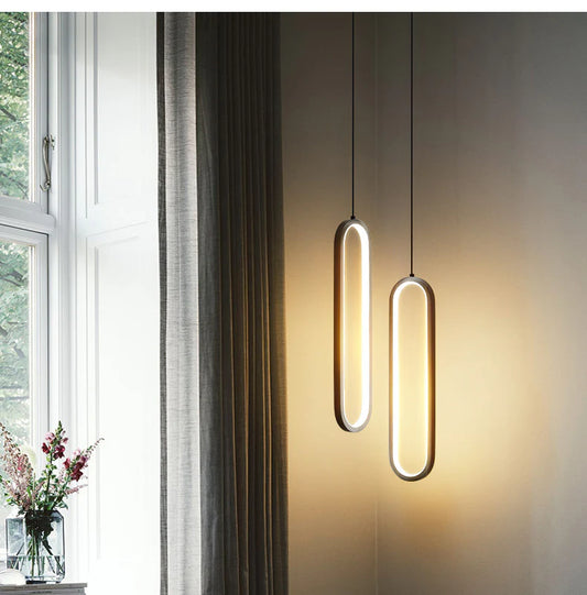 Suspension LED Design Allongé Noir ou Doré Réglable
