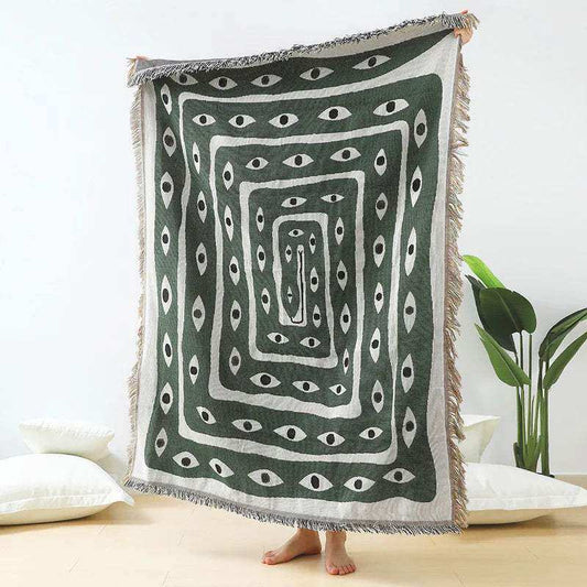 Plaid Tissé Mystic Gaze – Confort Boho et Design Hypnotique