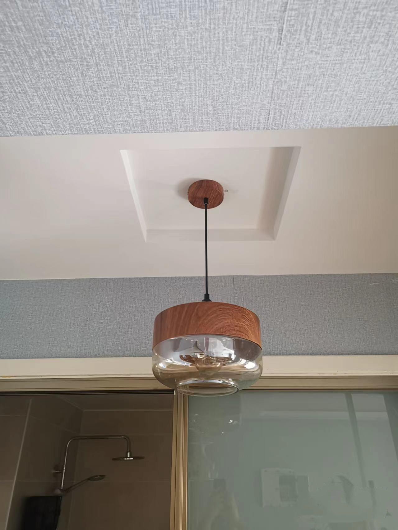 Suspension Bois & Verre Teinté, Style Nordique, Hauteur Réglable