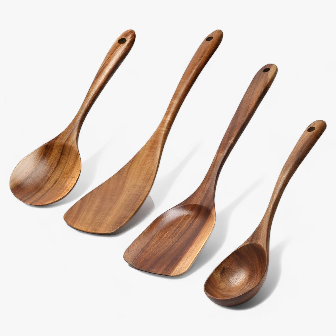 Ensemble d'Ustensiles de Cuisine Élégants en Bois de Teck – 7 Pièces