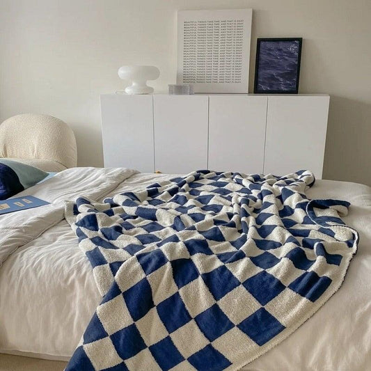 Plaid à Carreaux Doux, 127x152cm, Polyester Confort