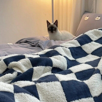 Plaid à Carreaux Doux, 127x152cm, Polyester Confort