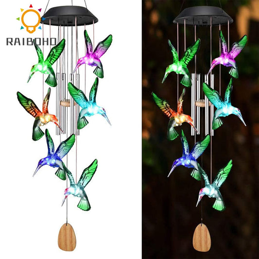 Carillon Solaire Colibri – Éclairage Extérieur LED Changeant de Couleurs pour Jardin et Balcon