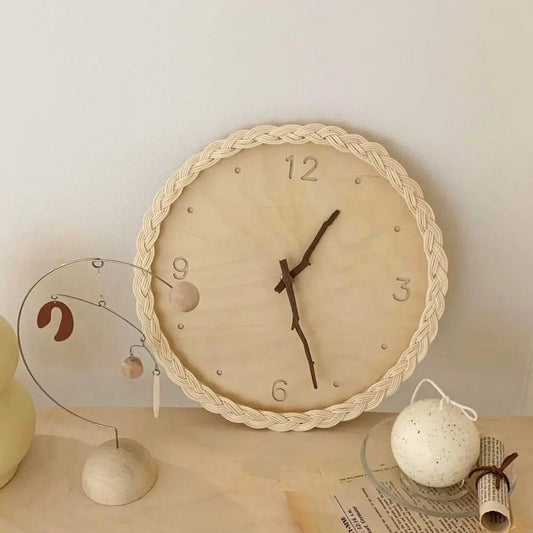 Horloge Murale Silencieuse, Rotin Tressé Style Européen