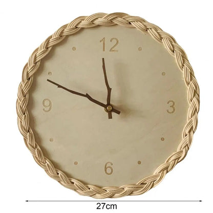 Horloge Murale Silencieuse, Rotin Tressé Style Européen