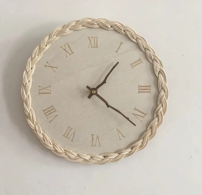 Horloge Murale Silencieuse, Rotin Tressé Style Européen
