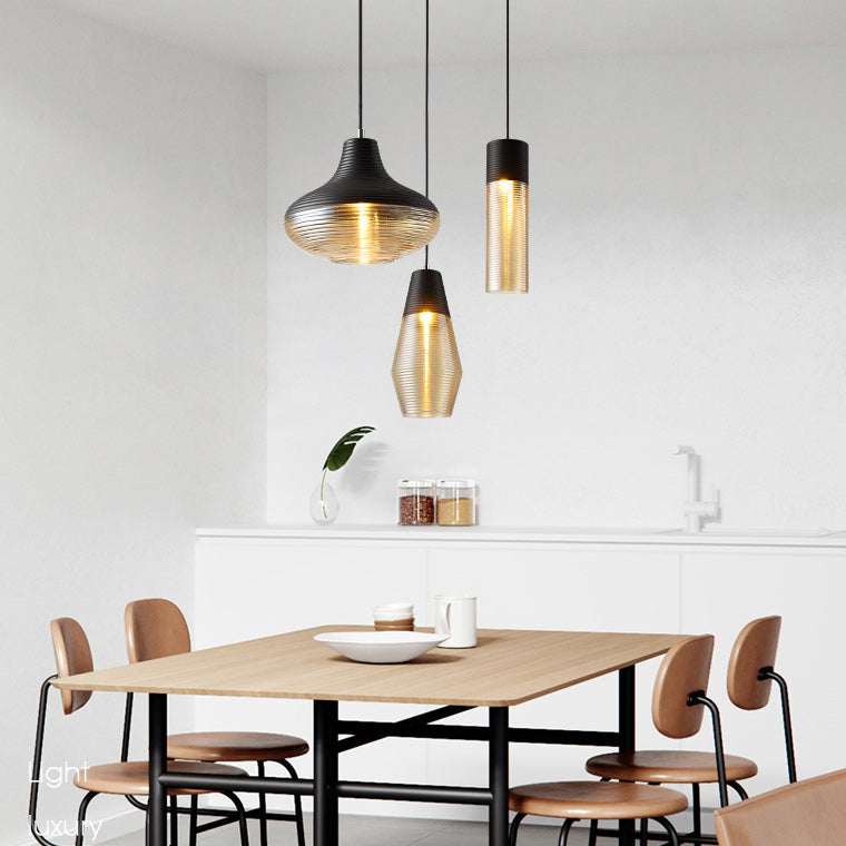 Suspension Renord, Verre Soufflé, Style Scandinave, Noir & Ambre