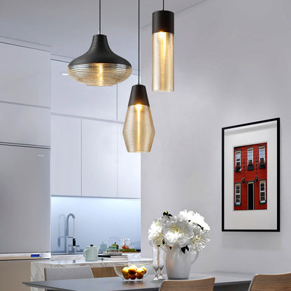 Suspension Renord, Verre Soufflé, Style Scandinave, Noir & Ambre