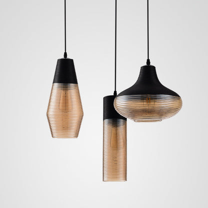 Suspension Renord, Verre Soufflé, Style Scandinave, Noir & Ambre