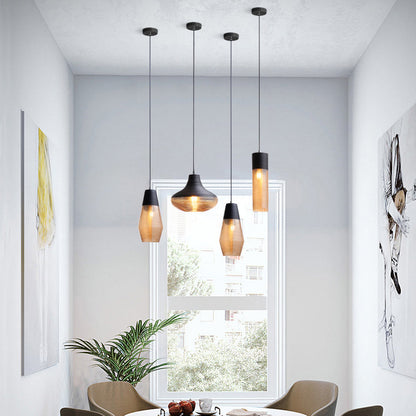 Suspension Renord, Verre Soufflé, Style Scandinave, Noir & Ambre