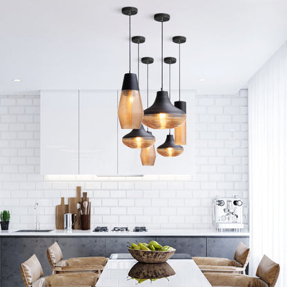 Suspension Renord, Verre Soufflé, Style Scandinave, Noir & Ambre