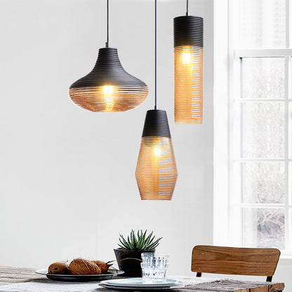 Suspension Renord, Verre Soufflé, Style Scandinave, Noir & Ambre